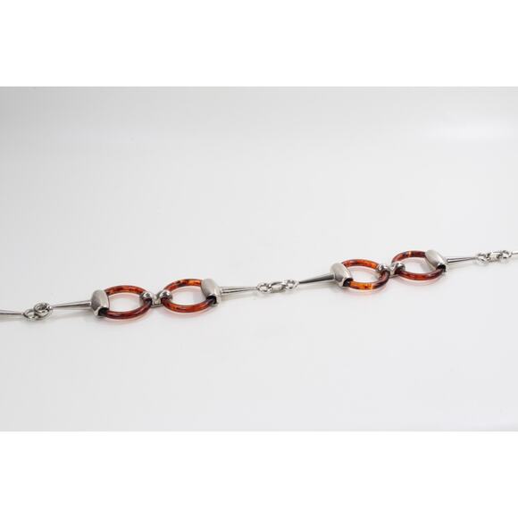 Vintage Silver Tone Metal Link Tortoise Pattern Plastic Chain Belt Size S main image 3